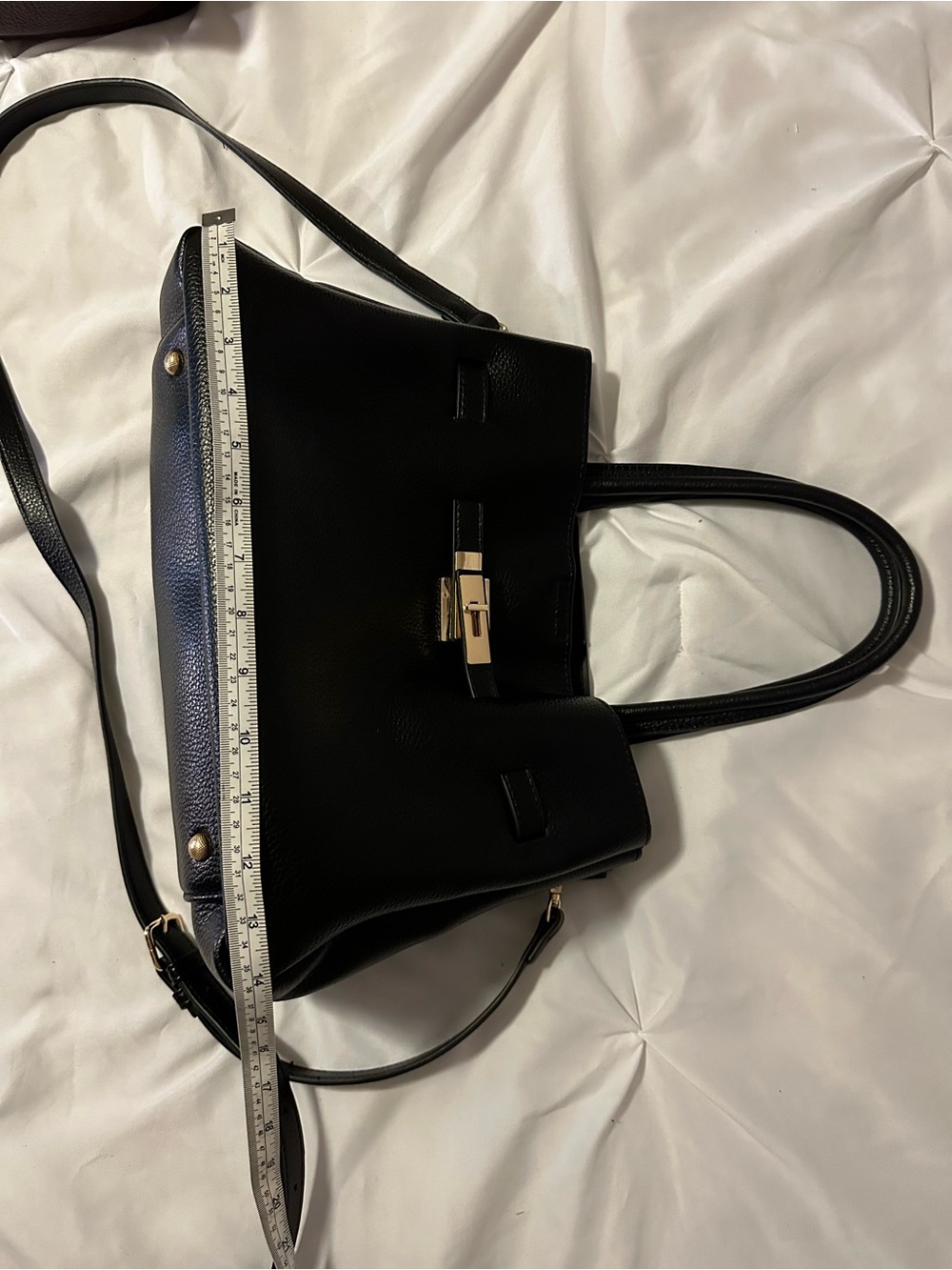 Women’s Black Leather Tote Handbag with Gold Hardware - Picture 2 of 3